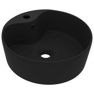 vidaXL lavabo lujoso con rebosadero cerámica negro mate 36x13 cm