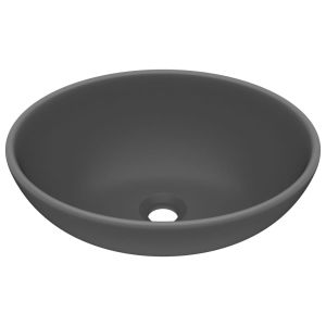 vidaXL lavabo de lujo ovalado cerámica gris oscuro mate 40x33 cm