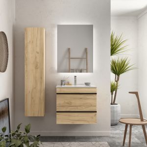 Mueble baño serie born 60 cm roble con tirador | lavabo