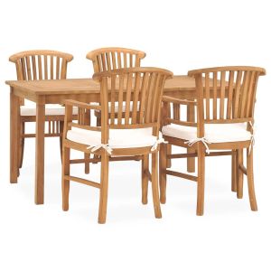 vidaXL set de comedor de jardín 5 pzas y cojines madera maciza de teca