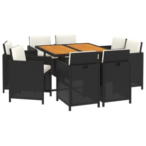 vidaXL set de comedor de jardín 9 pzas y cojines ratán sintético negro