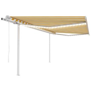 vidaXL toldo automático LED sensor de viento amarillo y blanco 4x3,5 m