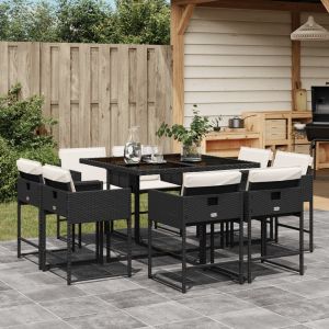 vidaXL set de comedor de jardín 9 pzas y cojines ratán sintético negro