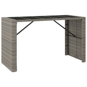 vidaXL mesa alta bar con superficie vidrio ratán pe gris 185x80x110 cm