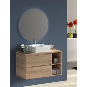 Mueble de baño zeus con lavabo y espejo redondo LED grafito 80 cm