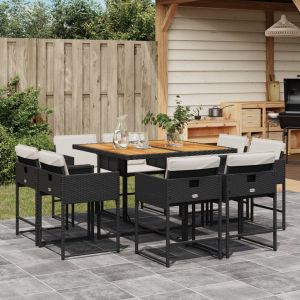 vidaXL set de comedor de jardín 9 pzas y cojines ratán sintético negro