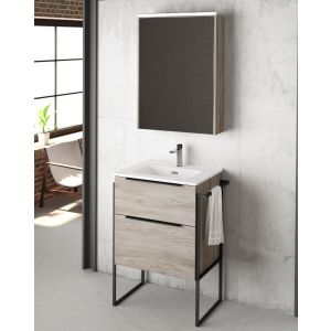 Mueble de baño al suelo con lavabo cerámico | 80 cm - pino gris