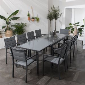 Conjunto jardín extensible lampedusa 10 plazas textil gris alum antracita