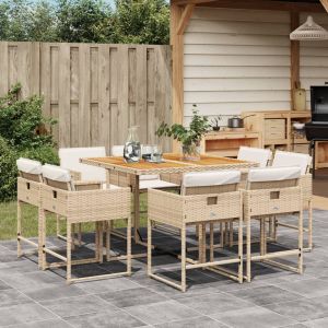 vidaXL set comedor de jardín 9 pzas con cojines ratán sintético beige