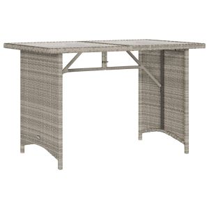 vidaXL mesa jardín superficie vidrio ratán pe gris claro 110x68x70 cm