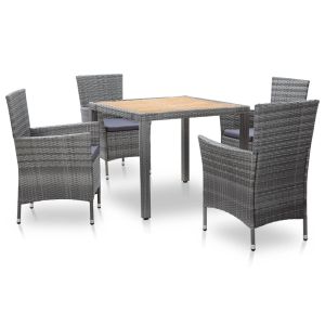 vidaXL set de comedor de jardín 5 pzas y cojines ratán sintético gris