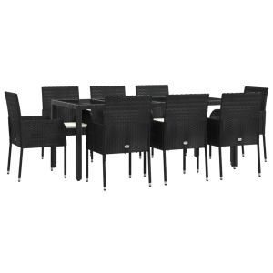 vidaXL set de comedor de jardín 9 pzas y cojines ratán sintético negro