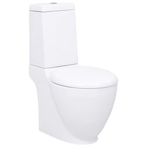 vidaXL inodoro wc redondo de cerámica flujo hacia abajo blanco