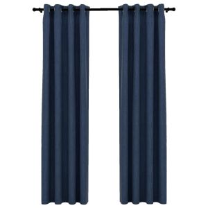 vidaXL cortinas opacas con ojales look de lino 2 pzas azul 140x225 cm