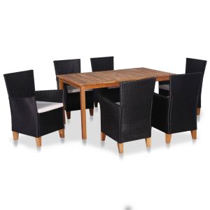 vidaXL set de comedor de jardín 7 pzas ratán sintético negro y marrón