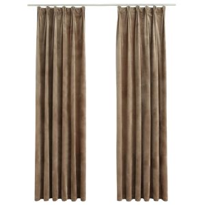 vidaXL cortinas opacas con ganchos 2 pzas terciopelo beige 140x175 cm