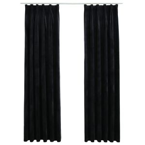 vidaXL cortinas opacas con ganchos 2 pzas terciopelo negro 140x175 cm