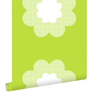 Estahome papel pintado flores en encaje verde limón - 53 cm x 10,05 m