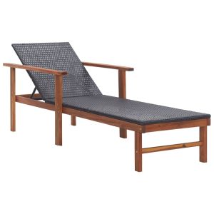 vidaXL tumbona de ratán sintético y madera maciza de acacia negro