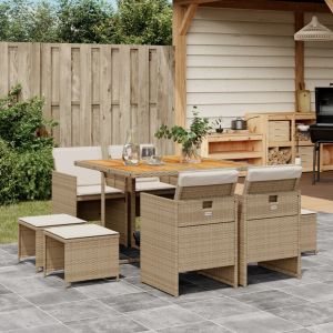 vidaXL set comedor de jardín 9 pzas con cojines ratán sintético beige