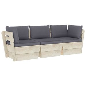 vidaXL sofá de palets de jardín 3 plazas con cojines madera de abeto
