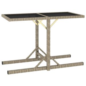 vidaXL mesa de jardín de vidrio y ratán sintético beige 110x53x72 cm