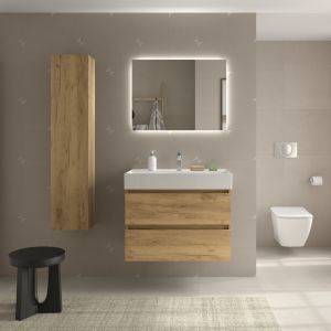 Mueble baño bequia 80cm + lavabo cerámica| roble |80x45x66