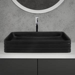 Lavabo rectangular para baño lavamanos cerámica pila desagüe negro