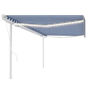 vidaXL toldo automático LED sensor de viento azul y blanco 5x3,5 m