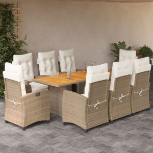 vidaXL set comedor de jardín 9 pzas con cojines ratán sintético beige