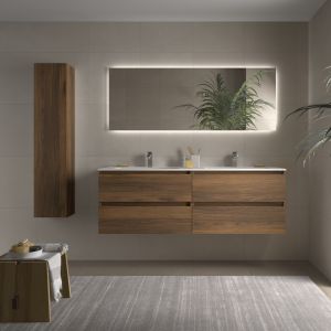 Mueble baño bequia 160cm + lavabo mineralsolid| nogal|160x45x56