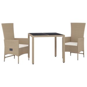 vidaXL set comedor de jardín 3 pzas con cojines ratán sintético beige