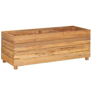 vidaXL jardinera madera maciza de teca y acero 100x40x38 cm