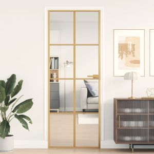 Puerta de interior dorada vidrio templado y aluminio 76x201,5cm wef2405