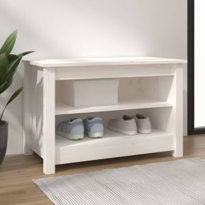 Banco zapatero madera de pino maciza blanco 70x38x45,5 cm