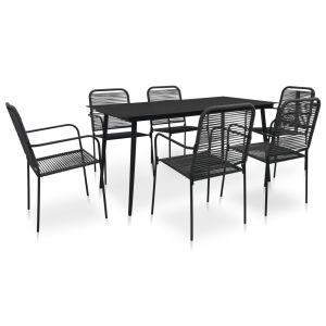 vidaXL set de comedor de jardín 7 pzas cuerda de algodón y acero negro