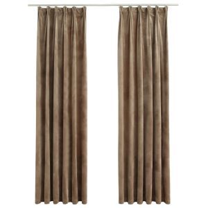 vidaXL cortinas opacas con ganchos 2 pzas terciopelo beige 140x225 cm