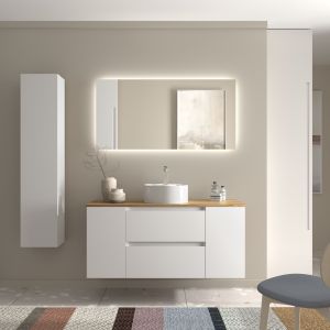 Mueble baño bequia 120cm + coqueta centrado + encimera + lavabo | blanco