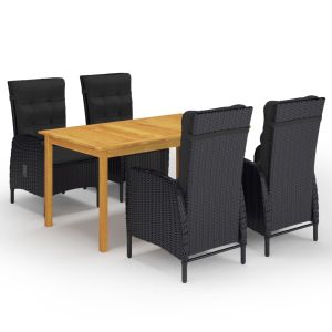 vidaXL juego de comedor de jardín de 5 piezas negro