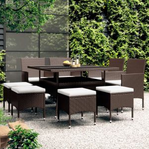 vidaXL juego de comedor de jardín 9 piezas ratán sintético marrón