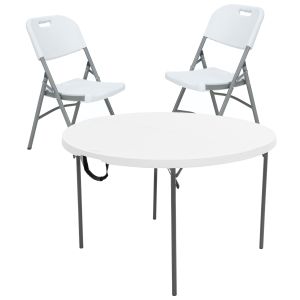 Well home mesa redonda 120cm x74 cm + 2 sillas plegables 51x45x85cm