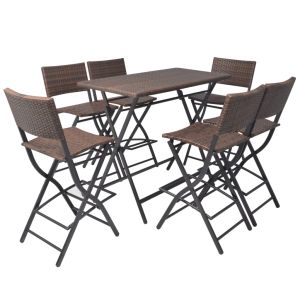 vidaXL set comedor de jardín plegable 7 pzas poli ratán y acero marrón