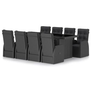 vidaXL set comedor de jardín 9 piezas y cojines ratán sintético negro