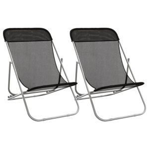 vidaXL silla de playa plegable 2 uds acero recubierto textilene negro