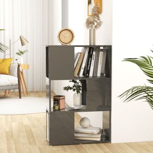 Librería separador madera contrachapada gris brillo 60x24x94 cm