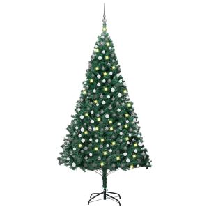 vidaXL árbol de navidad preiluminado con luces y bolas verde 210 cm