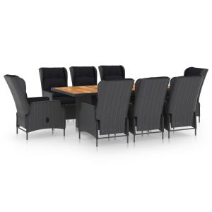 vidaXL set comedor jardín 9 pzas y cojines ratán sintético gris oscuro