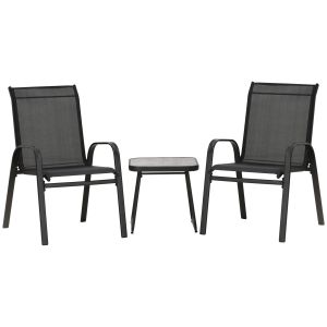 Muebles de jardín textilene, acero, plástico spc negro 68x57,5x93 cm