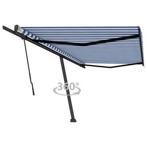 vidaXL toldo de pie retráctil manual azul y blanco 500x350 cm