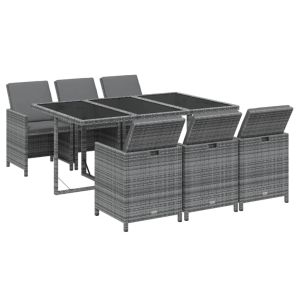 vidaXL set comedor jardín 7 pzas y cojines ratán sintético gris